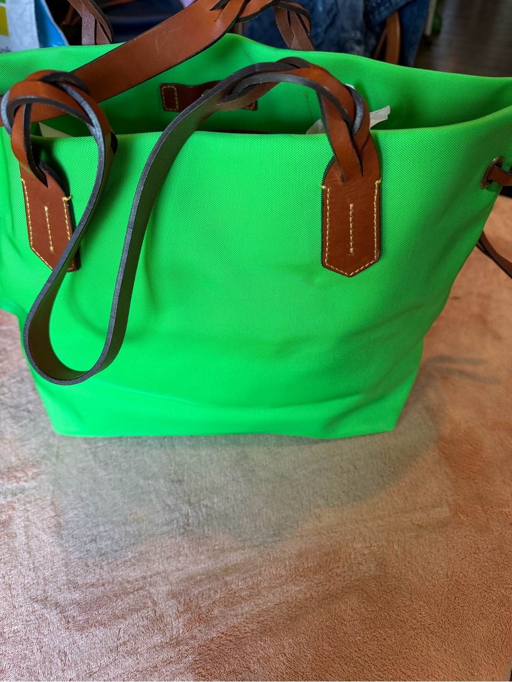 Dooney & Bourke Green Tote with Brown Leather Handles - Picture 5 of 9